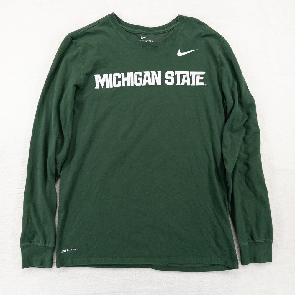 Nike Mens Michigan State Long Sleeve Tee Size M Green Dri-FIT Athletic Shirt